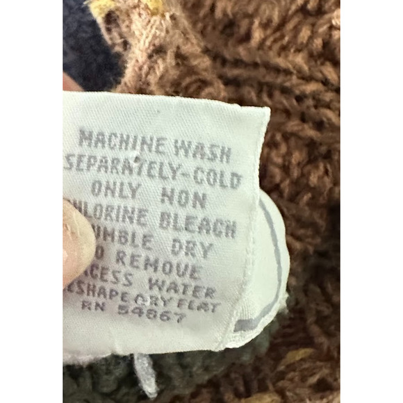 Vintage 90s Express Tricot Hand Knitted Sweater Medium Leaves Patchwork Boho - Picture 8 of 9